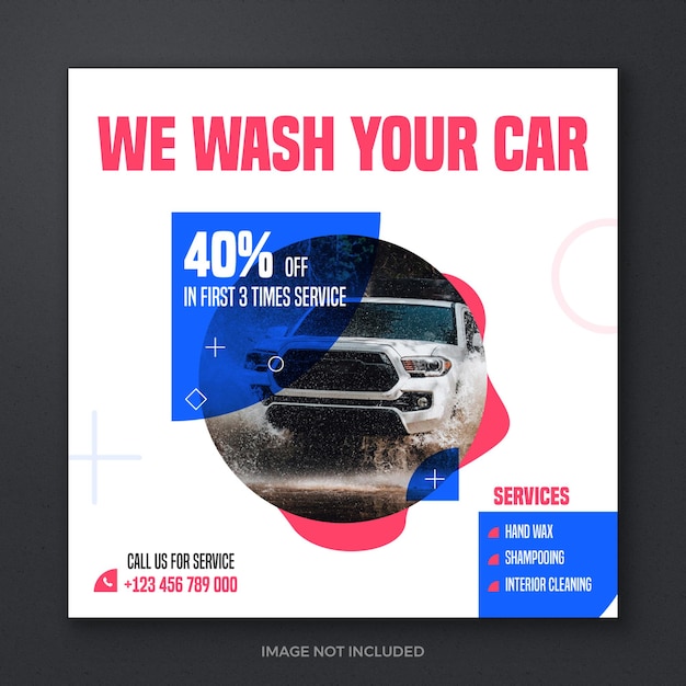 Vector oferta de promoción de lavado de autos profesional limpio diseño de plantilla de banner de publicación de redes sociales