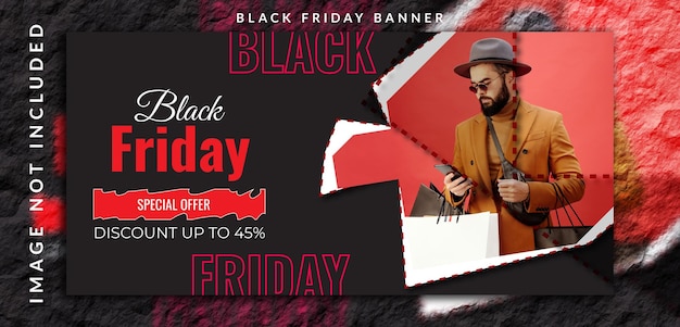 Oferta de súper mega venta de viernes negro vertical horizontal con diseño de banner de oferta de descuento con fondo de color negro