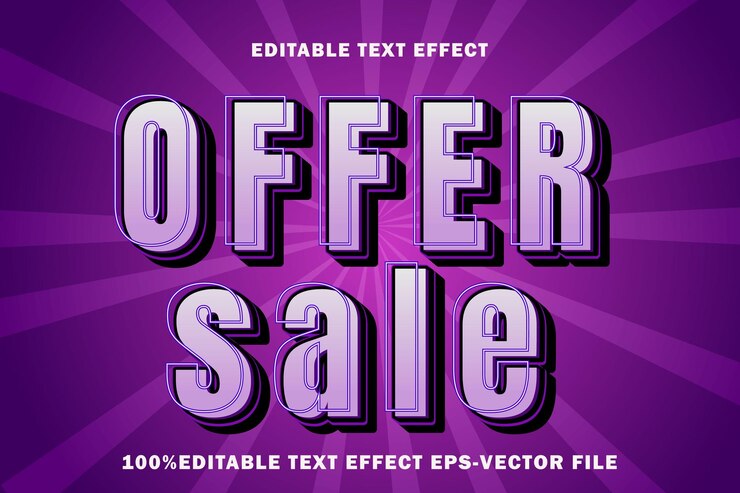 Vector oferta de venta efecto de texto editable estilo de gradiente en relieve 3d