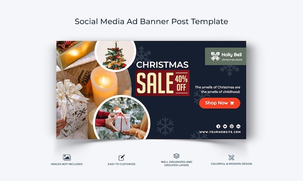 Vector oferta de venta de navidad plantilla de publicación de banner de anuncio de facebook de redes sociales vector premium