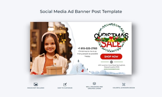 Oferta de venta de navidad plantilla de publicación de banner de anuncio de facebook de redes sociales vector premium