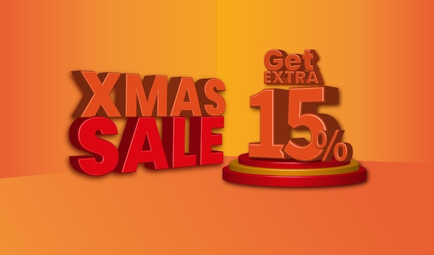 Oferta de venta de navidad texto en 3d con un 15 por ciento de descuento