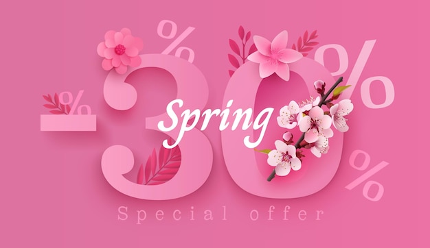 Oferta de venta de primavera 30 por ciento de la temporada de ahorro de volantes Ilustración vectorial
