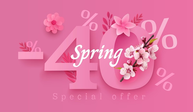 Oferta de venta de primavera 40 por ciento de la temporada de ahorro de volantes Ilustración vectorial