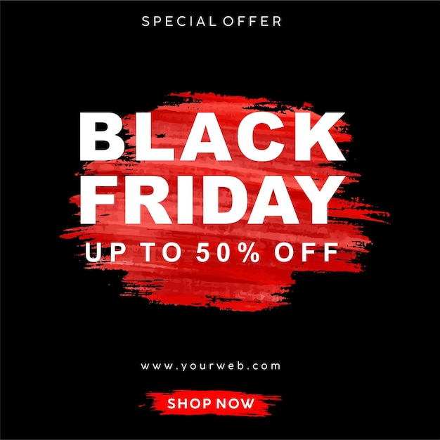 Vector oferta de viernes negro con marco de pincelada roja
