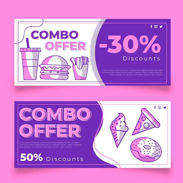 Vector ofertas combinadas - banners con descuento