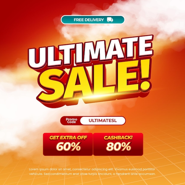 Ofertas de descuento definitivo Editable Texto en negrita con plantilla de banner de gradiente naranja rojo