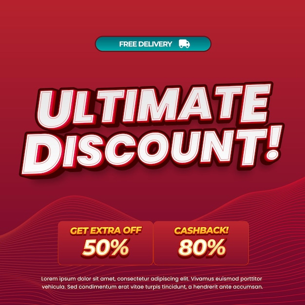 Ofertas de descuento definitivo Texto editable con plantilla de banner de línea de gradiente pastel rojo