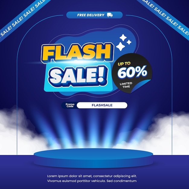 Ofertas de descuento flash Blue gradient podio vitrina estandarte de etiqueta abstracta