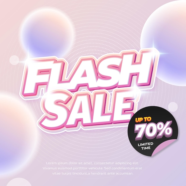 Ofertas de descuento flash texto editable con suave gradiente rosa violeta 3d burbujas pancarta