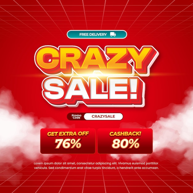 Ofertas de descuento locas Texto editable con plantilla de banner de gradiente rojo