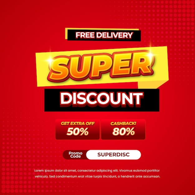 Ofertas de descuento de súper venta Gradiente rojo aparece con una plantilla de banner