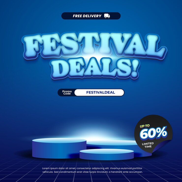 Vector ofertas de descuento de venta el día del festival gradiente azul exclusivo banner de exhibición de efecto de texto editable