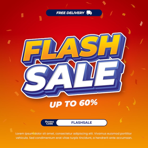 Ofertas de descuento de venta flash con banner de texto azul editable con gradiente rojo naranja