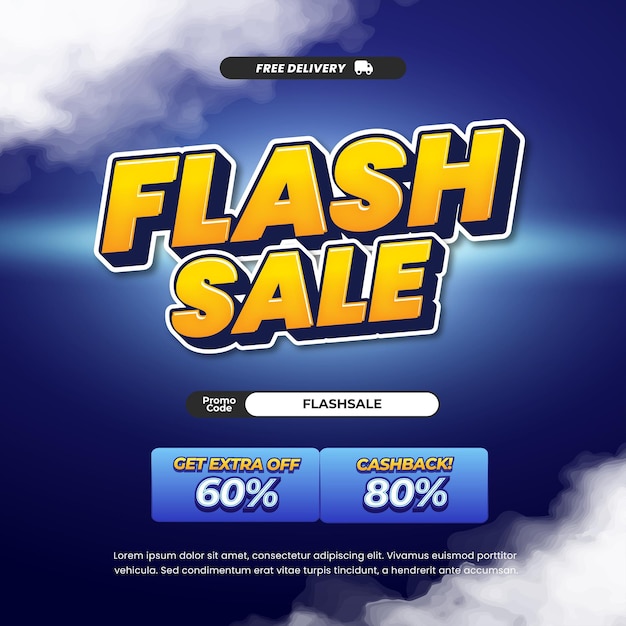 Ofertas de descuento de venta instantánea Gradiente azul Texto amarillo Banner de efecto cómico