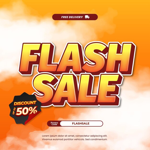 Ofertas de descuento de venta instantánea Gradiente naranja Efecto de texto editable Banner de estilo cómic