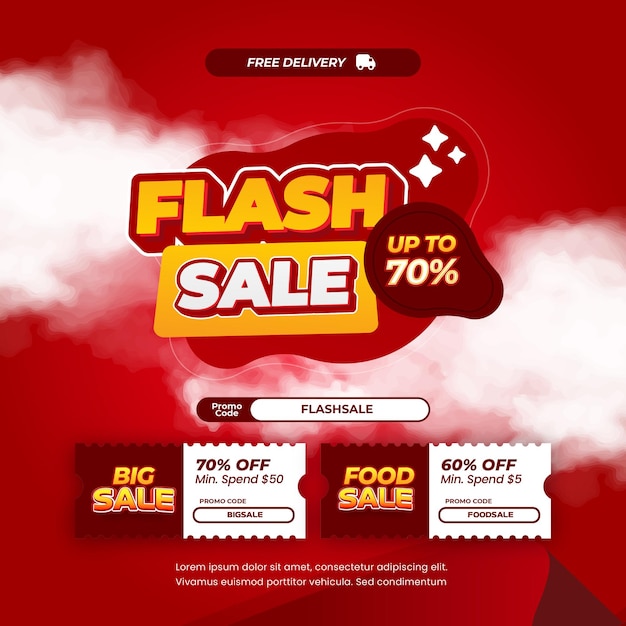 Las ofertas de descuento de venta instantánea con gradiente rojo aparecen con un cartel de vales