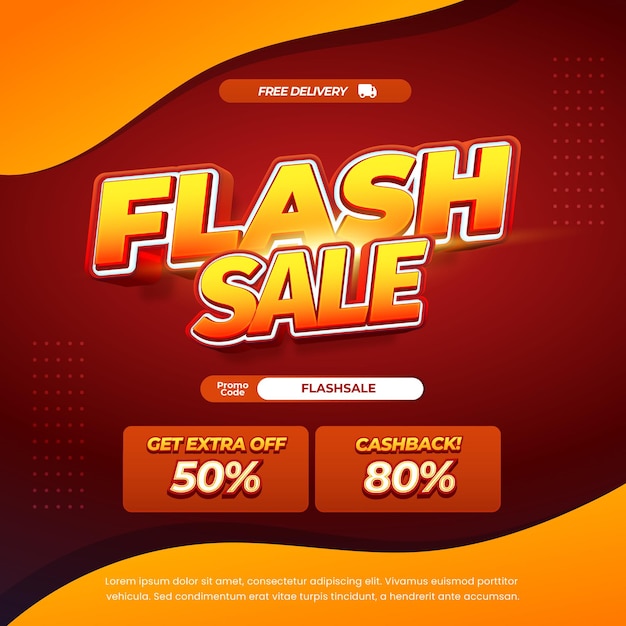 Ofertas de descuento de venta instantánea Gradiente rojo oscuro Efecto de texto editable Banner naranja ondulado