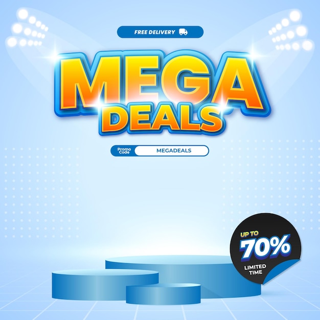 Ofertas de descuento de venta mega exclusiva Texto editable Banner de gradiente azul claro