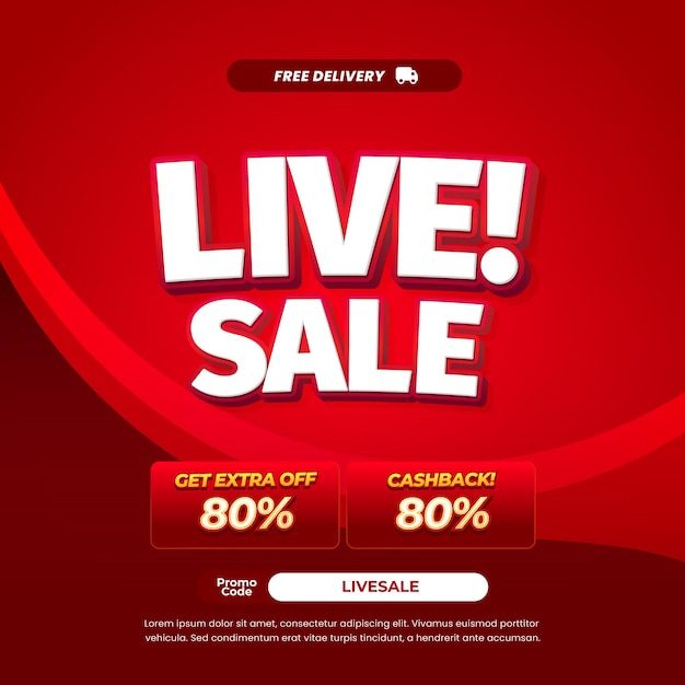 Ofertas de descuento en vivo con gradiente rojo dinámico Banner blanco de texto editable