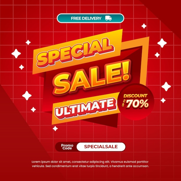 Ofertas especiales de descuento Texto editable con plantilla de banner de insignia de etiqueta de gradiente rojo