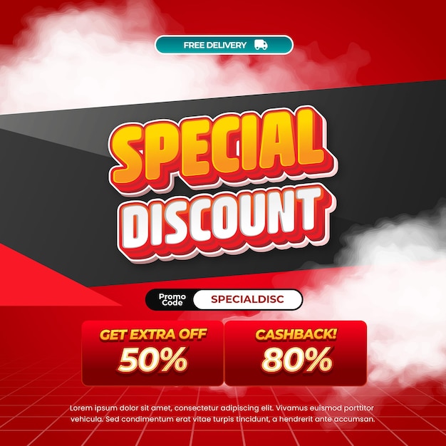 Ofertas especiales de descuento de venta Texto editable con plantilla de banner pop de gradiente rojo
