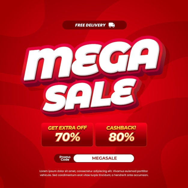 Ofertas de Mega Shopping Exclusivas Gradiente rojo Efecto de texto editable Banner promocional dinámico