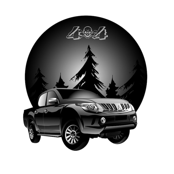 Offroad 4x4 Pickup Car Vector con Silhouette Tree Background Vector Resources