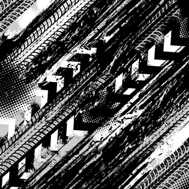 Offroad grunge neumático imprime vector patrón negro