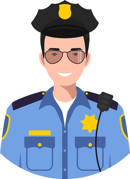 Oficial de policía estadounidense en uniforme tradicional Icono de personaje Avatar en estilo plano