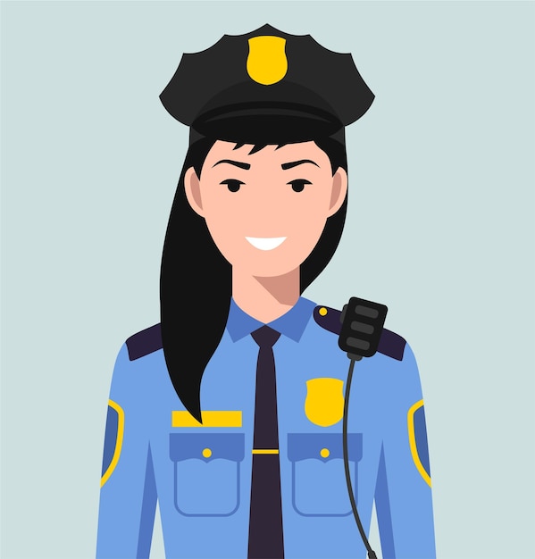 Oficial de policía estadounidense en uniforme tradicional Icono de personaje Avatar en estilo plano