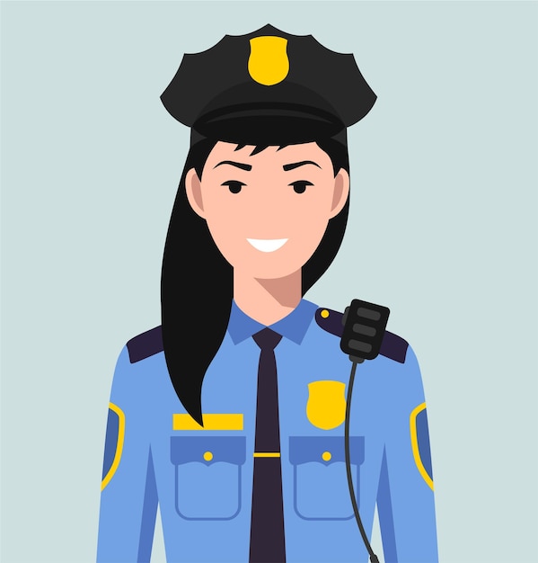 Vector oficial de policía estadounidense en uniforme tradicional icono de personaje avatar en estilo plano