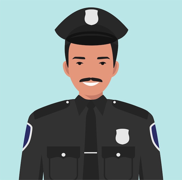 Oficial de policía hispanoamericano en uniforme tradicional Icono de personaje Avatar en estilo plano