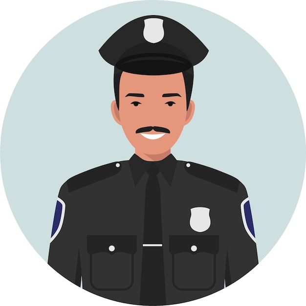 Oficial de policía hispanoamericano en uniforme tradicional Icono de personaje Avatar en estilo plano
