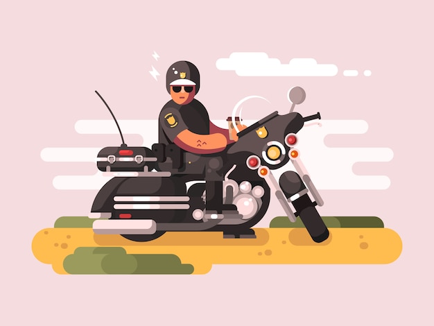 Vector oficial de policía en moto