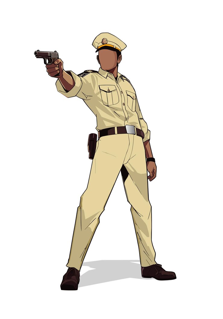 Oficial de policía policía indio oficial de policía en uniforme con pistola