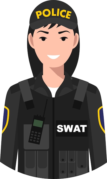 Oficial de policía SWAT en uniforme tradicional Icono de personaje Avatar en estilo plano