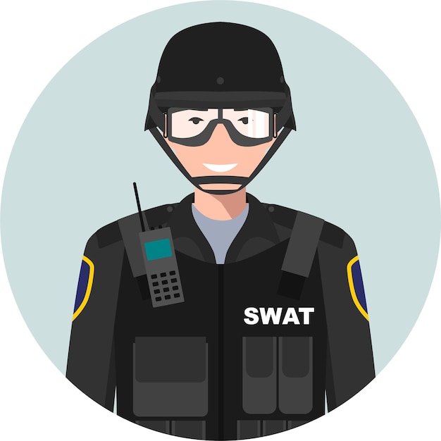 Vector oficial de policía swat en uniforme tradicional icono de personaje avatar en estilo plano