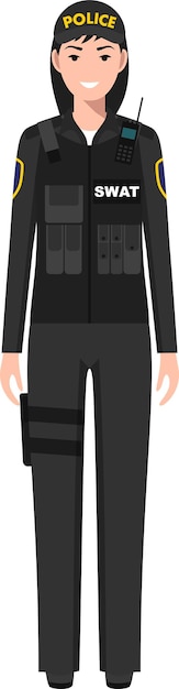 Oficial de policía SWAT en uniforme tradicional Icono de personaje en vector de estilo plano