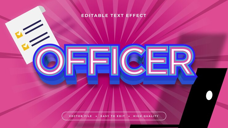 Vector oficial rosa azul y blanco estilo de fuente de efecto de texto editable en 3d