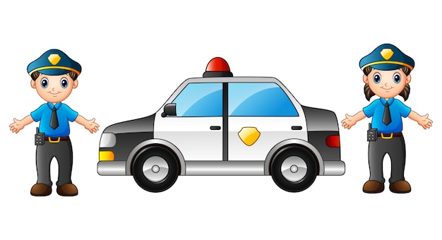 Oficiales de policía niños con escudo grande de metal