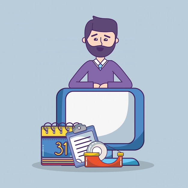 Oficina de negocios empleado espacio de trabajo de dibujos animados