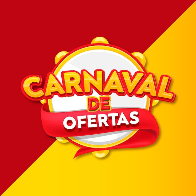 Ofrece carnaval con pandereta logo 3d Vector Premium