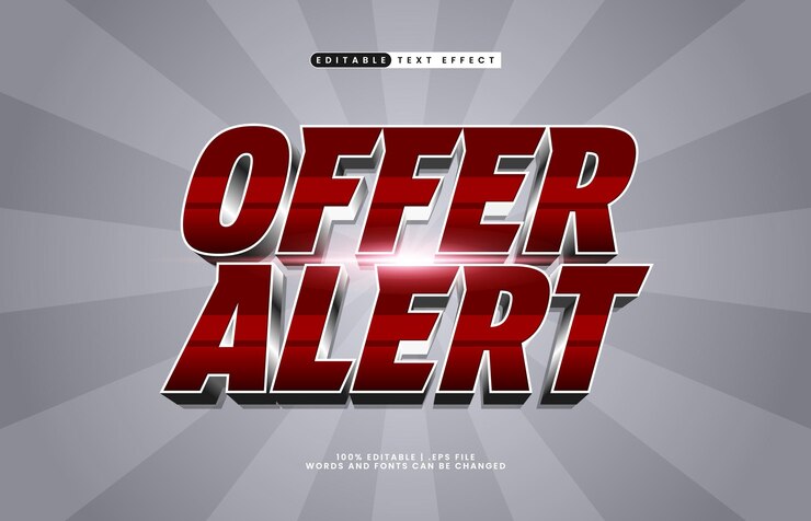 Vector ofrecer un efecto de texto editable de alerta con un impacto de texto de descuento y venta