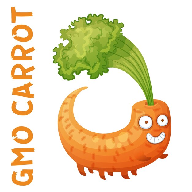 Ogm zanahoria vegetal ilustración dibujos animados vector divertido personaje de zanahoria icono aislado sobre fondo blanco