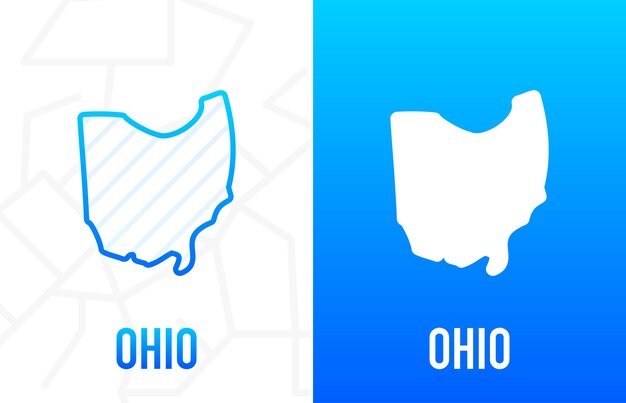 Ohio - estado de ee. uu. línea de contorno en color blanco y azul sobre fondo de dos caras. mapa de los estados unidos de américa. ilustración vectorial