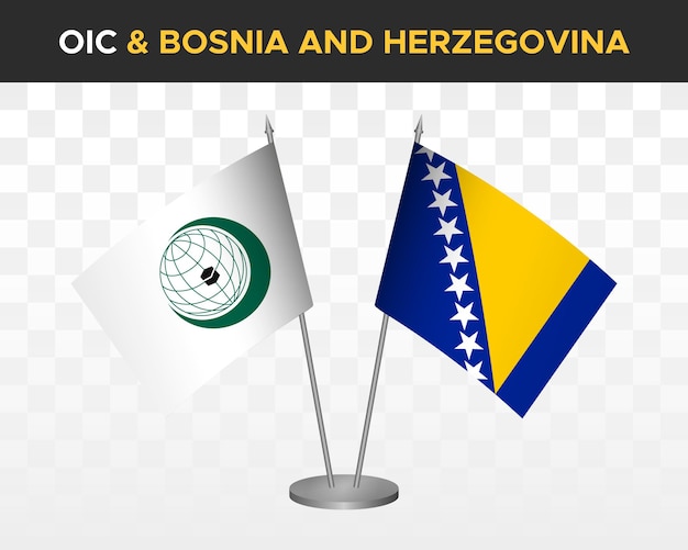 OIC Organización cooperación islámica vs bosnia herzegovina escritorio banderas maqueta 3d vector ilustración