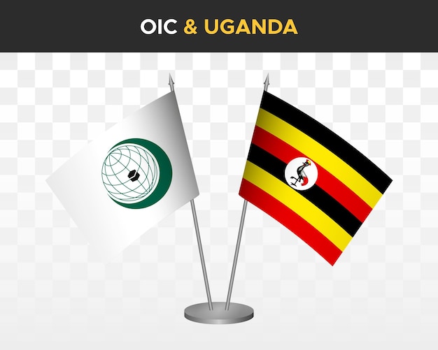 OIC Organización cooperación islámica vs uganda escritorio banderas maqueta 3d vector ilustración