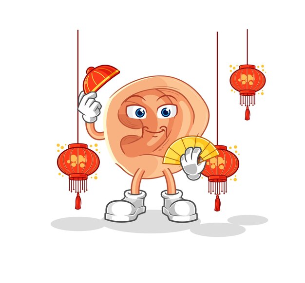 Oído chino con vector de caracteres de ilustración de linternas