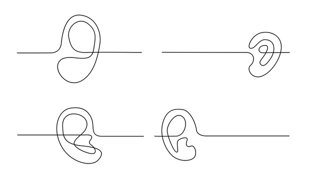 Vector oído humano dibujo continuo de una línea concepto de línea única del día mundial de los sordos